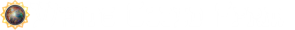 Logo for “White Cloud Farm” featuring stylized text in white on a black background, with a colorful celestial orb resembling a galaxy, partially encircled by a golden sun emblem.